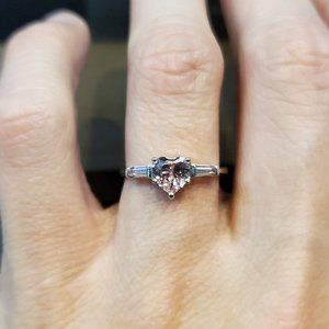 Size 7 Sterling Silver Pink Cubic Zirconia Heart Ring